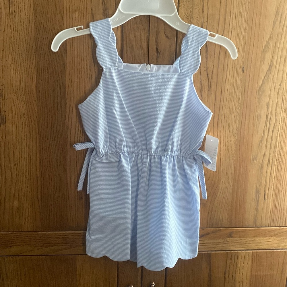 Girls Seersucker Jumper Shorts by Maria Casero, Blue & White, Sz 4, Cotton NWT